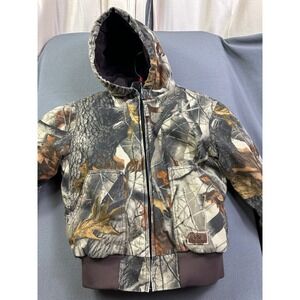 Realtree Hardwoods Camo Hooded Jacket Kids Canvas Workwear Coat Brown Green 14Y